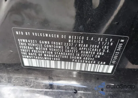 2020 Volkswagen Golf Gti 2.0T Autobahn/2.0T S/2.0T Se from USA, damaged, VIN 3VW6T7AU5LM001090